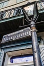 Rue Bourbone street sign on a street lamp on Bourbone Street in New Orleans Royalty Free Stock Photo
