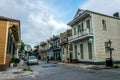 Streets of the ancient French Quarter in New Orleans, Louisiana. The ancient colonial mansions and tourists on the street