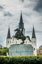 Saint louis cathedral and Jackson Square, New Orleans. Sightseeing in the USA Royalty Free Stock Photo