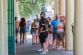 Line of tourists outside Cafe Du Monde for takeout Royalty Free Stock Photo