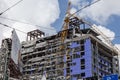 New Orleans, Louisiana. USA - May 25, 2020: Close up shot of collapsed building while under construction