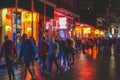 New Orleans - 05/01/2018: Nightlife along Bourbon Street in the French Quarter, New Orleans. Bourbon Street is the liveliest