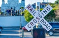 New Orleans railroad crossing street sign, Louisiana Royalty Free Stock Photo