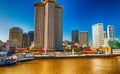 New Orleans skyline on a beautiful day from Mississippi river