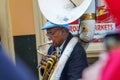 New Orleans - 04/15/2018: street jazz man exhibition in Bourbon Street