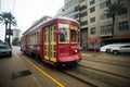 New Orleans Trolley in Rainy Streets