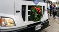 Close-up of front grille of a Gray Line Tour bus Royalty Free Stock Photo