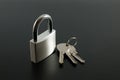 New padlock with keys isolated on black background. Royalty Free Stock Photo