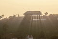 A new pagodaat under sunset and beatyful light, rays through windows in DucTrong- LamDong- VietNam Royalty Free Stock Photo