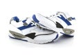 New pair of white and blue trainers Royalty Free Stock Photo