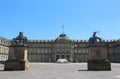 The new palace of Ehrenhof side with the group of figures of the WÃÂ¼rttemberg coat of arms deer and lion.