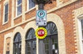 New parking sign in front of a historic building Royalty Free Stock Photo