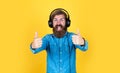 New Perspective of Life. just have fun. new technology in modern life. happy man express positive emotions. man listen Royalty Free Stock Photo