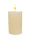 New pillar wax candle on white background Royalty Free Stock Photo