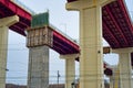 New pillars in freeway bridge construction Royalty Free Stock Photo