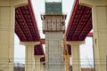 New pillars in freeway bridge work Royalty Free Stock Photo