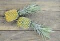 New Pineapples harvest on wooden background
