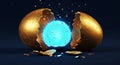 Planet Birth from Shattered Golden Egg Royalty Free Stock Photo