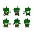 New poblano cartoon character are playing games with various cute emoticons