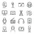 New podcast icons set, outline style