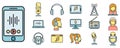 New podcast icons set vector color line