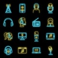 New podcast icons set vector neon