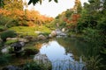 A new pond garden or yoko-en of Taizo-in temple at autumn. Kyoto. Japan Royalty Free Stock Photo