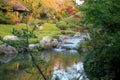 A new pond garden or yoko-en of Taizo-in temple at autumn. Kyoto. Japan Royalty Free Stock Photo