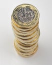 New Pound Coin - tall stack from above Royalty Free Stock Photo