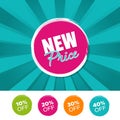 New price color banner and 10%, 20%, 30% & 40% Off Marks