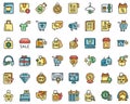 New price icons set line color vector Royalty Free Stock Photo