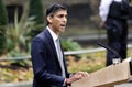 New Prime Minister of the UK, Rishi Sunak, making a speech in Downing Street, London, UK