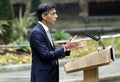 New Prime Minister of the UK, Rishi Sunak, making a speech in Downing Street, London, UK