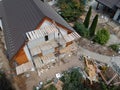 New private housing development construction in rural countryside aerial view Royalty Free Stock Photo