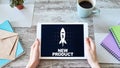 New product development business concept on device screen. Royalty Free Stock Photo