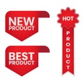 New product, Hot product and Best product ribbon banner label icon for websites