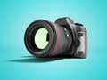 New professional zoom camera 3d render on blue background with shadow
