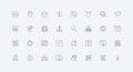 New project development, marketing strategy and startup rocket launch line icon set