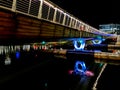 Providence Rhode Island Walkway across Woonasquatucket River at night Royalty Free Stock Photo