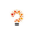 New question mark symbol, flat bright cartoon bulb. White and orange colors sign. Stylized vector lightbulb colorful