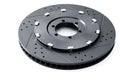 NEW Racing car brake disc - Black ventilated brake discs on a white background. The rotor is the rotating part of a wheel`s disc b Royalty Free Stock Photo