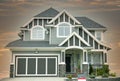 New Real Estate Home House Maison Grey Siding Exterior Dark Sky Background