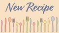 New recipe spoon fork knife colorful wiggle lines text