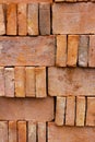 New red brick pavers stacked in rows like wall. Store of bricks