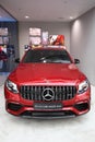 New red car Mercedes-AMG GLC 43 4MATIC. Moscow. Shopping center Royalty Free Stock Photo