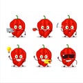 New red habanero cartoon character with various types of business emoticons