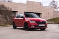 New red Skoda Fabia Monte Carlo edition. 2019. edition. Modern Skoda car. Car technology Royalty Free Stock Photo