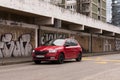 New red Skoda Fabia Monte Carlo edition. 2019. edition. Modern Skoda car. Car technology Royalty Free Stock Photo