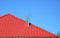 New red tiled roof with metal chimney house roofing construction exterior. Royalty Free Stock Photo