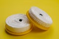 New replacement filters for Industrial respirator on yellow back Royalty Free Stock Photo